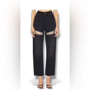 Torn by Ronny Kobo Black Embellished Straight Leg Jeans 25 0 NWT